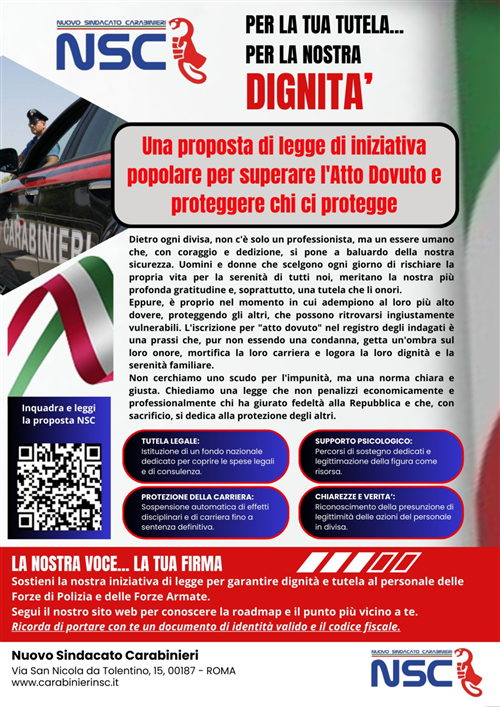 Una proposta di legge di iniziativa popolare per superare l'Atto Dovuto e proteggere chi ci protegge