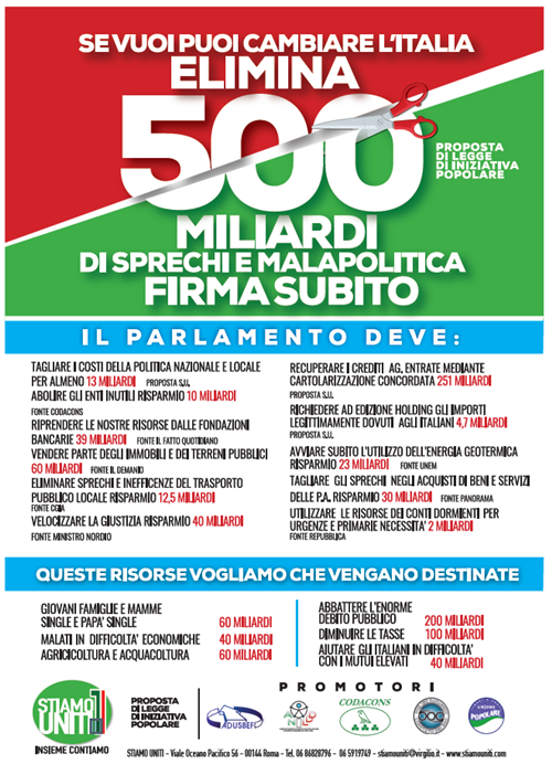 Raccolta firme per Proposta di Legge di iniziativa popolare